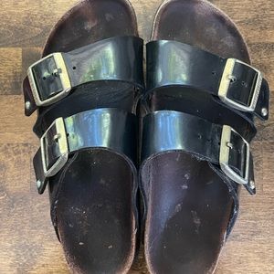 Size 7, black patent Birkenstock sandals